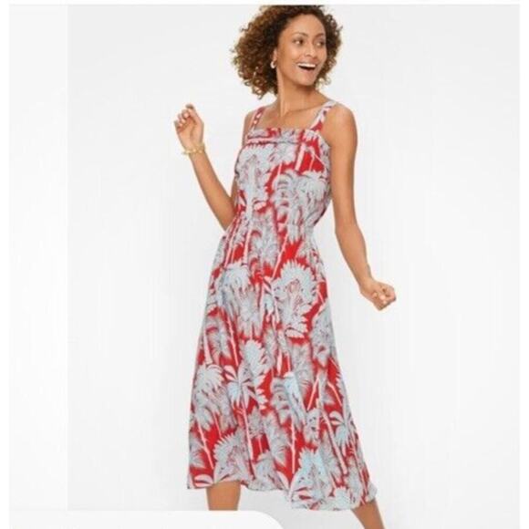 Talbots Oasis Size 4 Midi Dress Oasis Palm Tree Print Airy Voile Cotton Lined - Picture 1 of 10